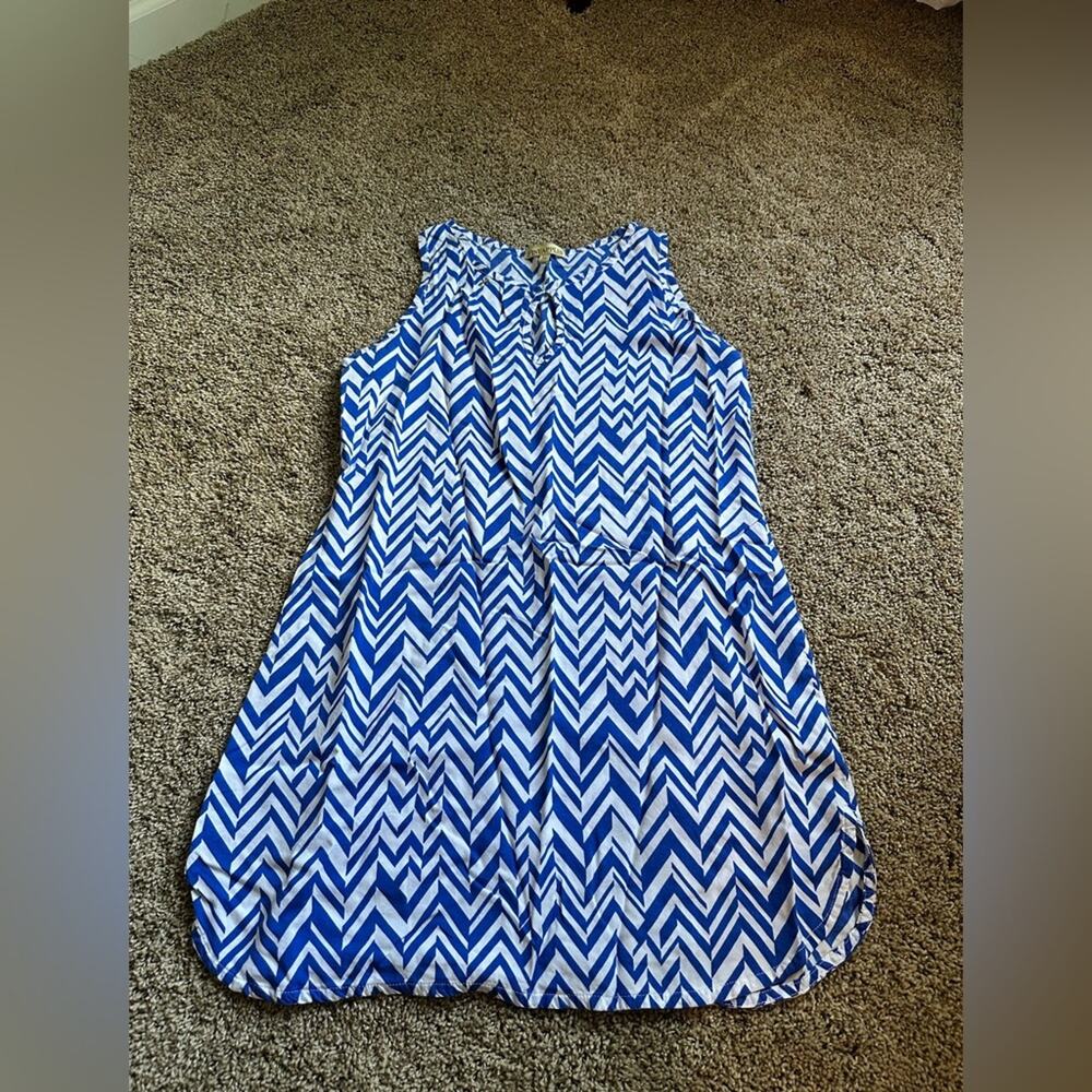 Pineapples Blue and White Chevron Dress with keyhole front Medium Women
